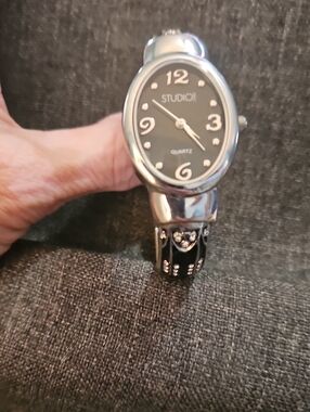 Studio Black and Silver Oval Women's Bracelet Watch